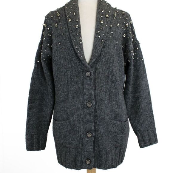 Juicy Couture Black Label Dark gray knit Sweater Rhinestone accents.Size XL - Picture 1 of 12
